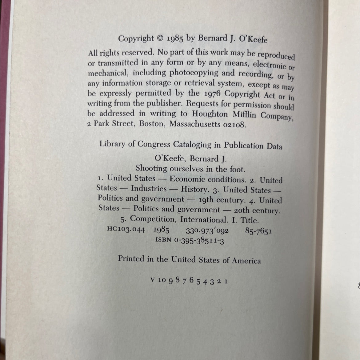 shooting ourselves in the foot book, by Bernard J. O'Keefe, 1985 Hardcover image 3