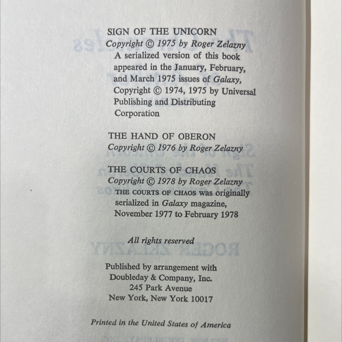 sign of the unicorn book, by Roger Zelazny, 1976 Hardcover image 3