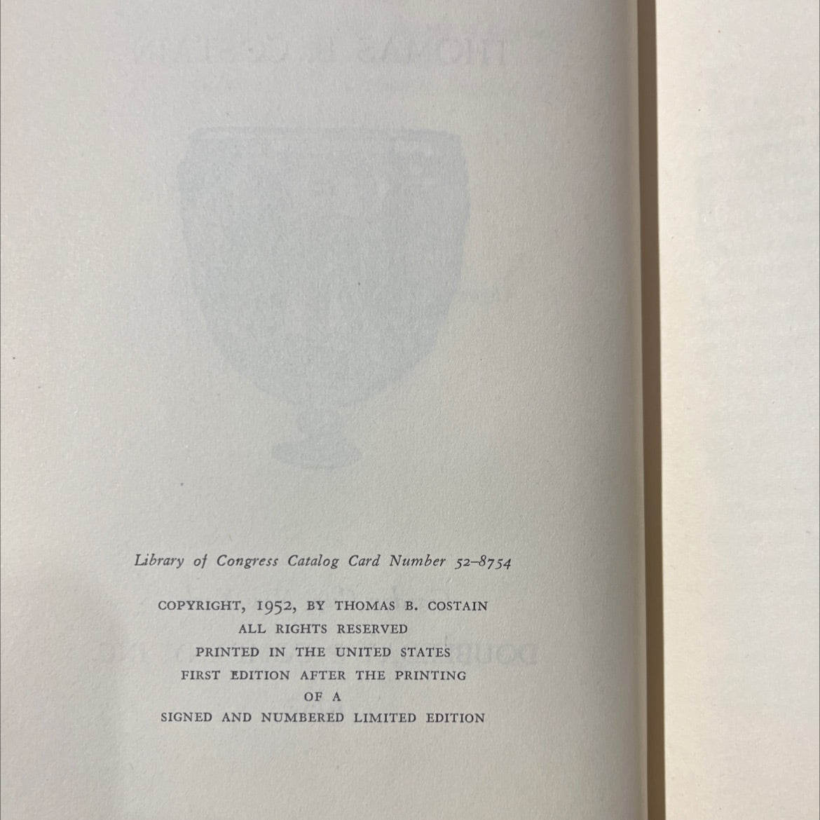 silver chalice book, by thomas b. costain, 1952 Hardcover image 3