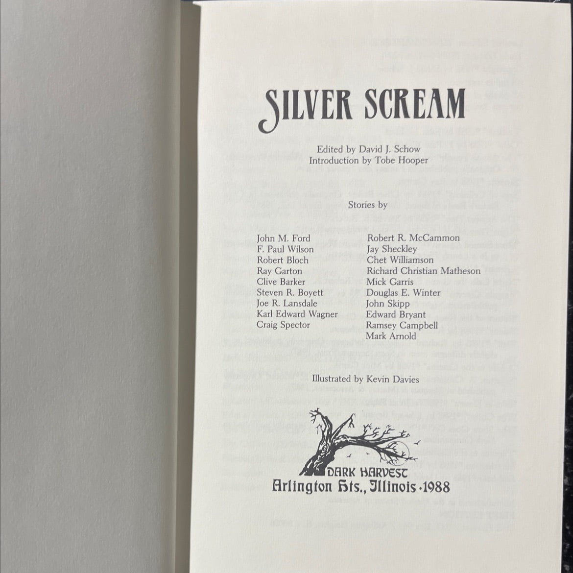 silver scream book, by David J. Schow, 1988 Hardcover image 2