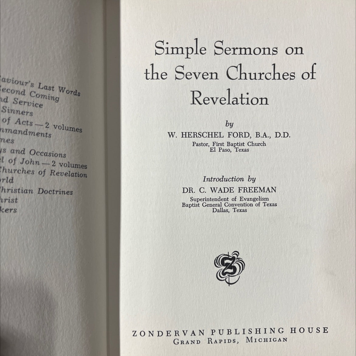 simple sermons on the seven churches of revelation book, by w. herschel ford, 1961 Hardcover image 2