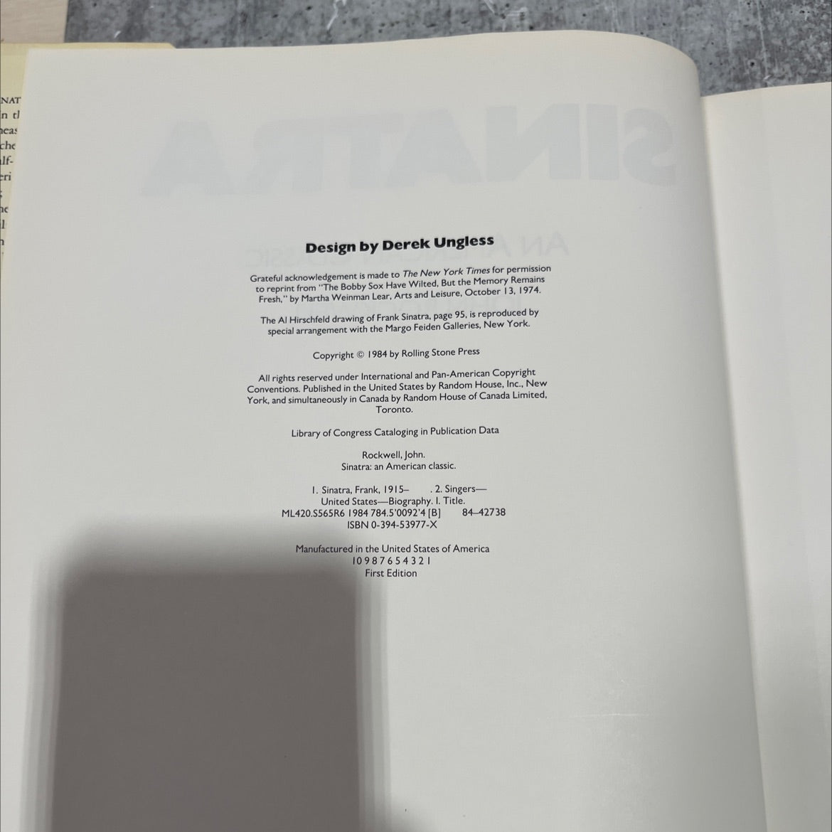 sinatra: an american classic book, by john rockwell, 1984 Hardcover image 3