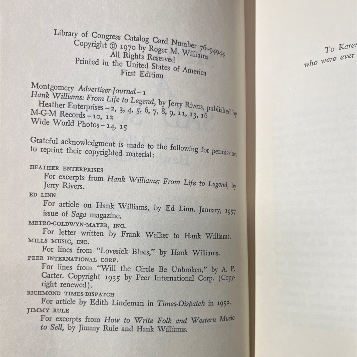 sing a sad song the life of hank williams book, by roger m. williams, 1970 Hardcover image 3