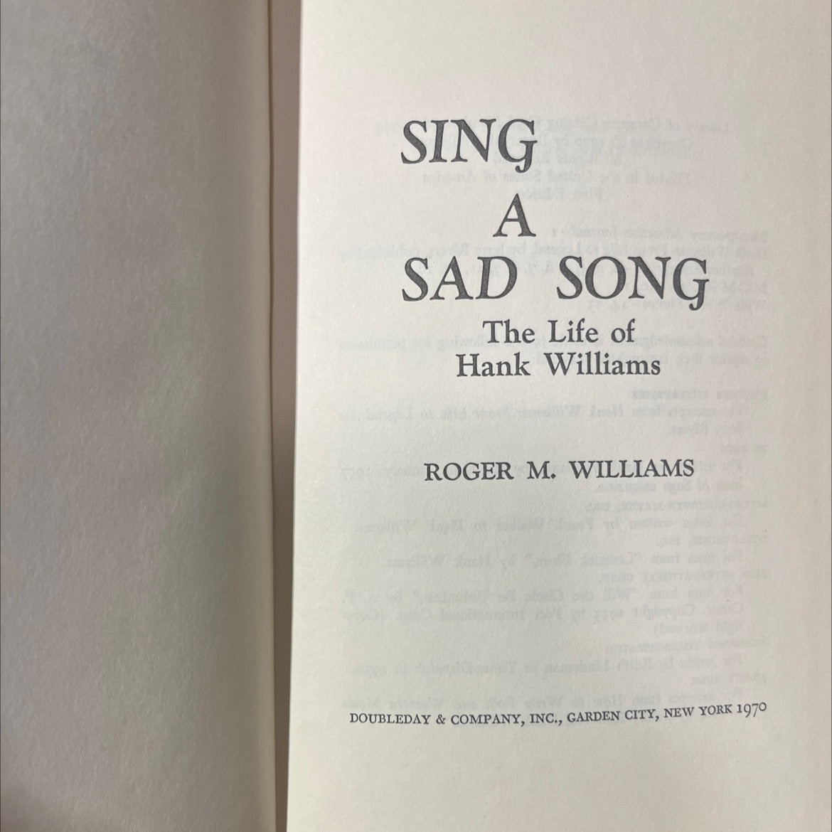 sing a sad song the life of hank williams book, by roger m. williams, 1970 Hardcover image 2