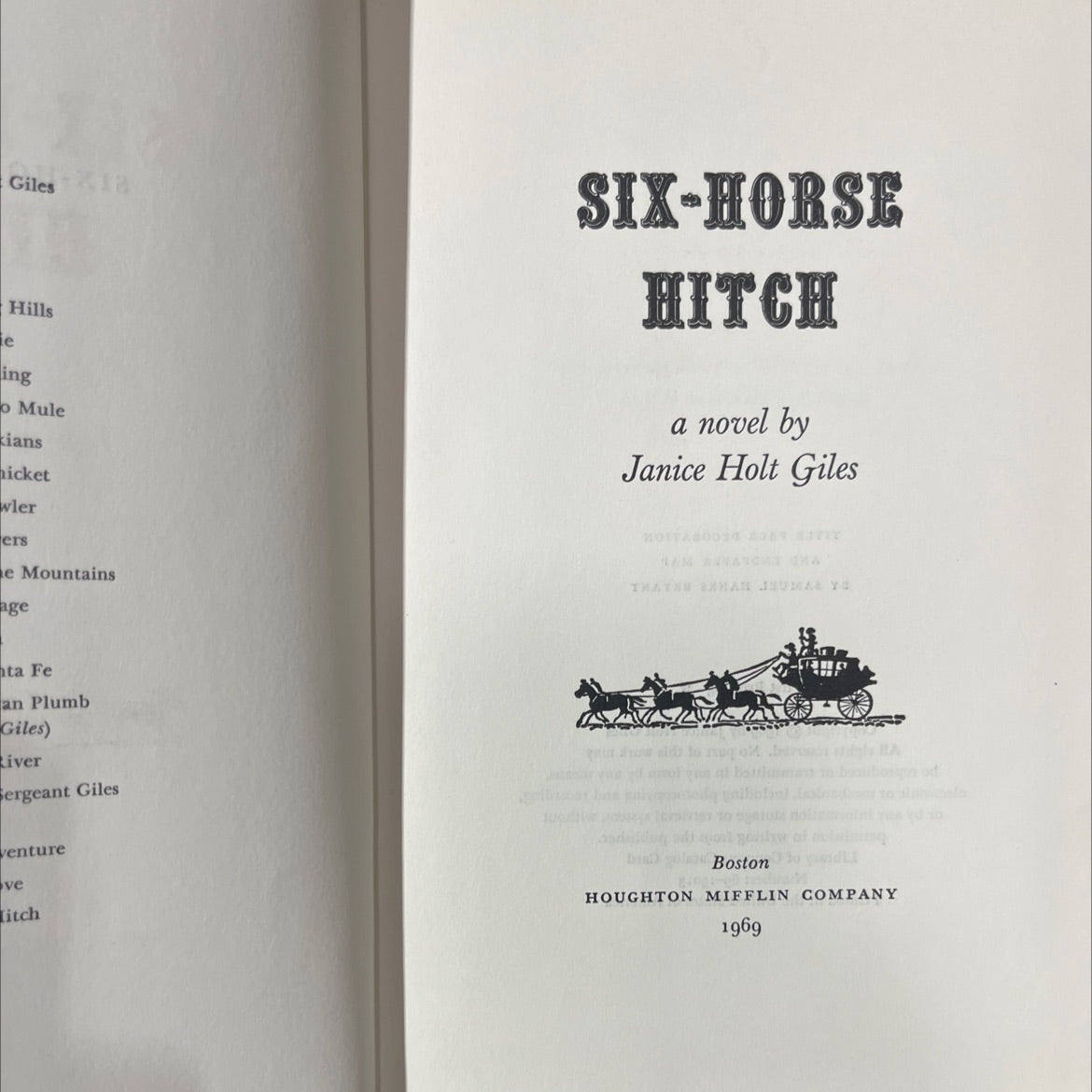 six-horse hitch book, by Janice Holt Giles, 1969 Hardcover image 2