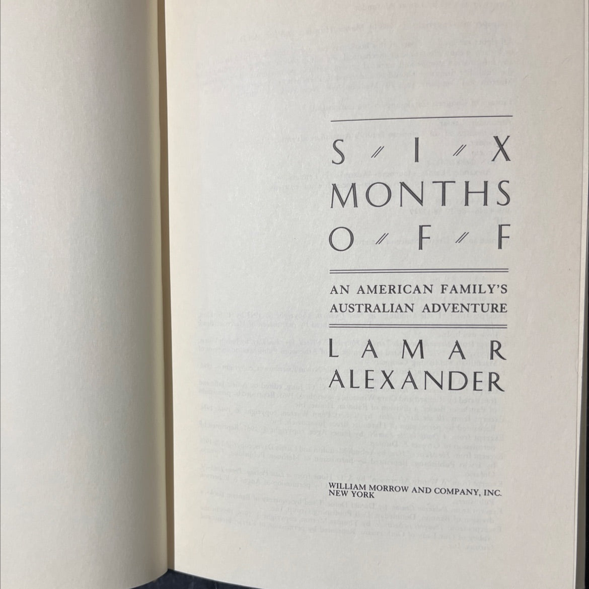 six months off an american family's australian adventure book, by lamar alexander, 1988 Hardcover image 2