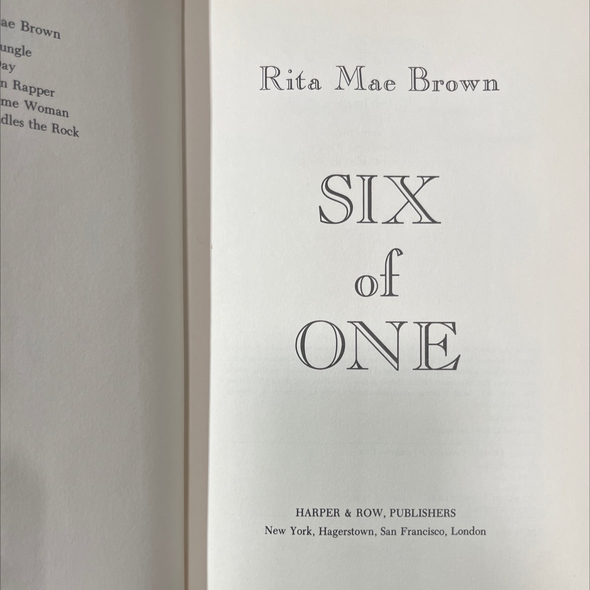 six of one book, by Rita Mae Brown, 1978 Hardcover image 2