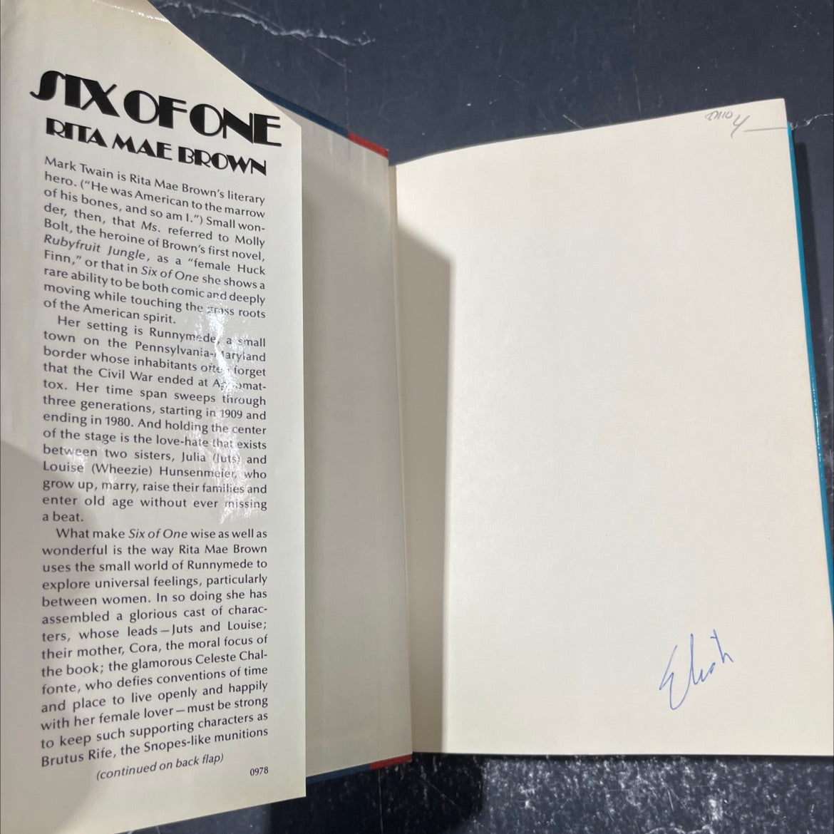 six of one book, by Rita Mae Brown, 1978 Hardcover image 4