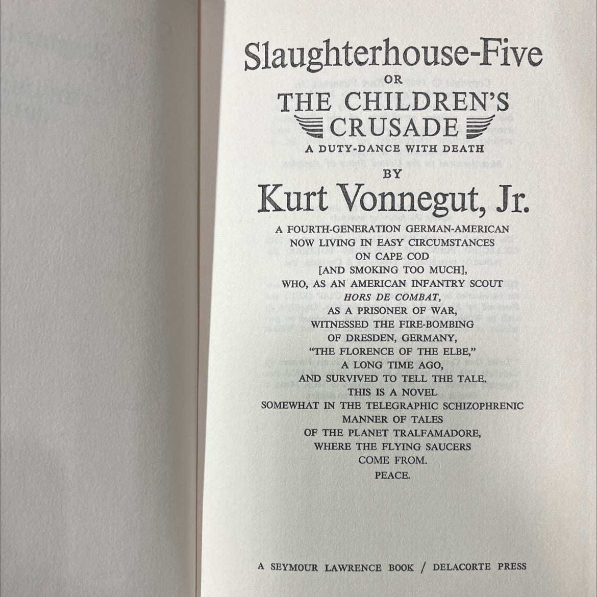 slaughterhouse-five or the children's crusade a duty-dance with death book, by kurt vonnegut, jr., 1969 Hardcover image 2