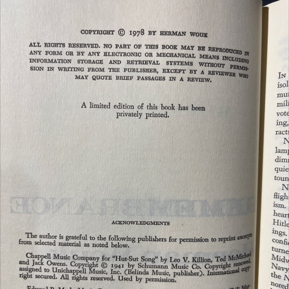 slaw war and remembrance book, by herman wouk, 1978 Hardcover image 3