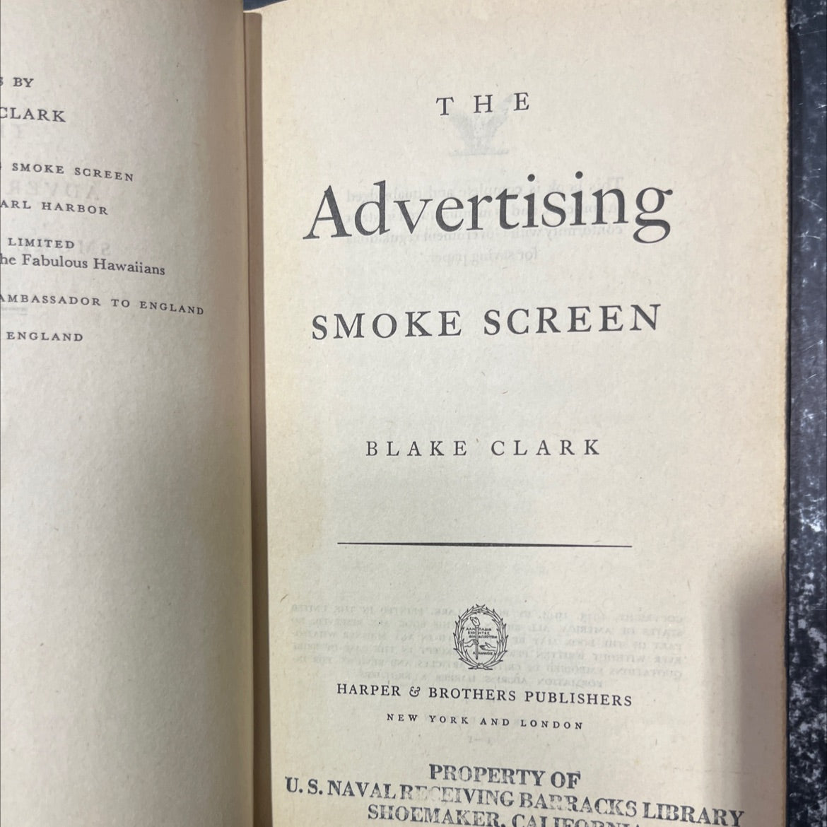 smoke screen book, by blake clark, 1944 Hardcover image 2