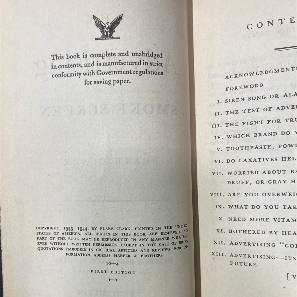 smoke screen book, by blake clark, 1944 Hardcover image 3