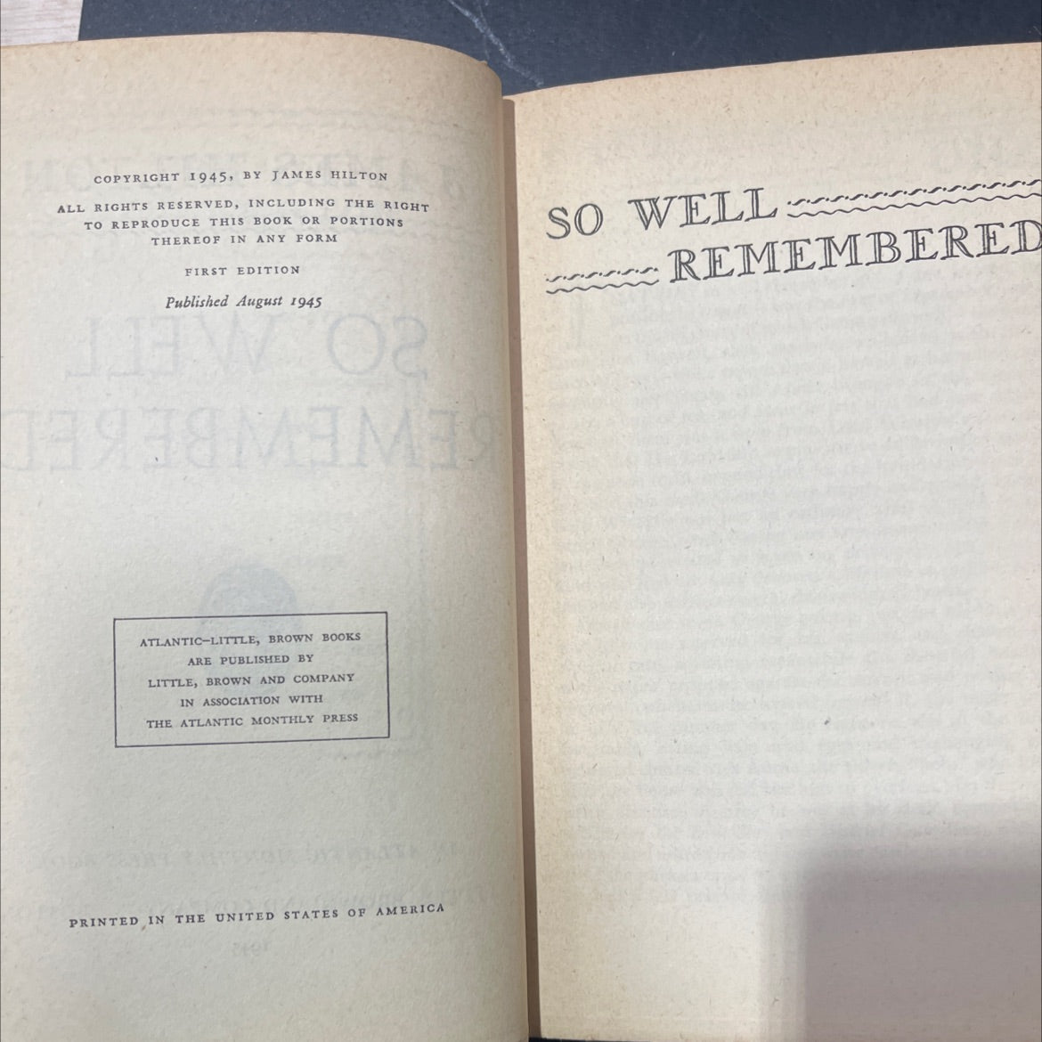so well remembered book, by james hilton, 1945 Hardcover image 3