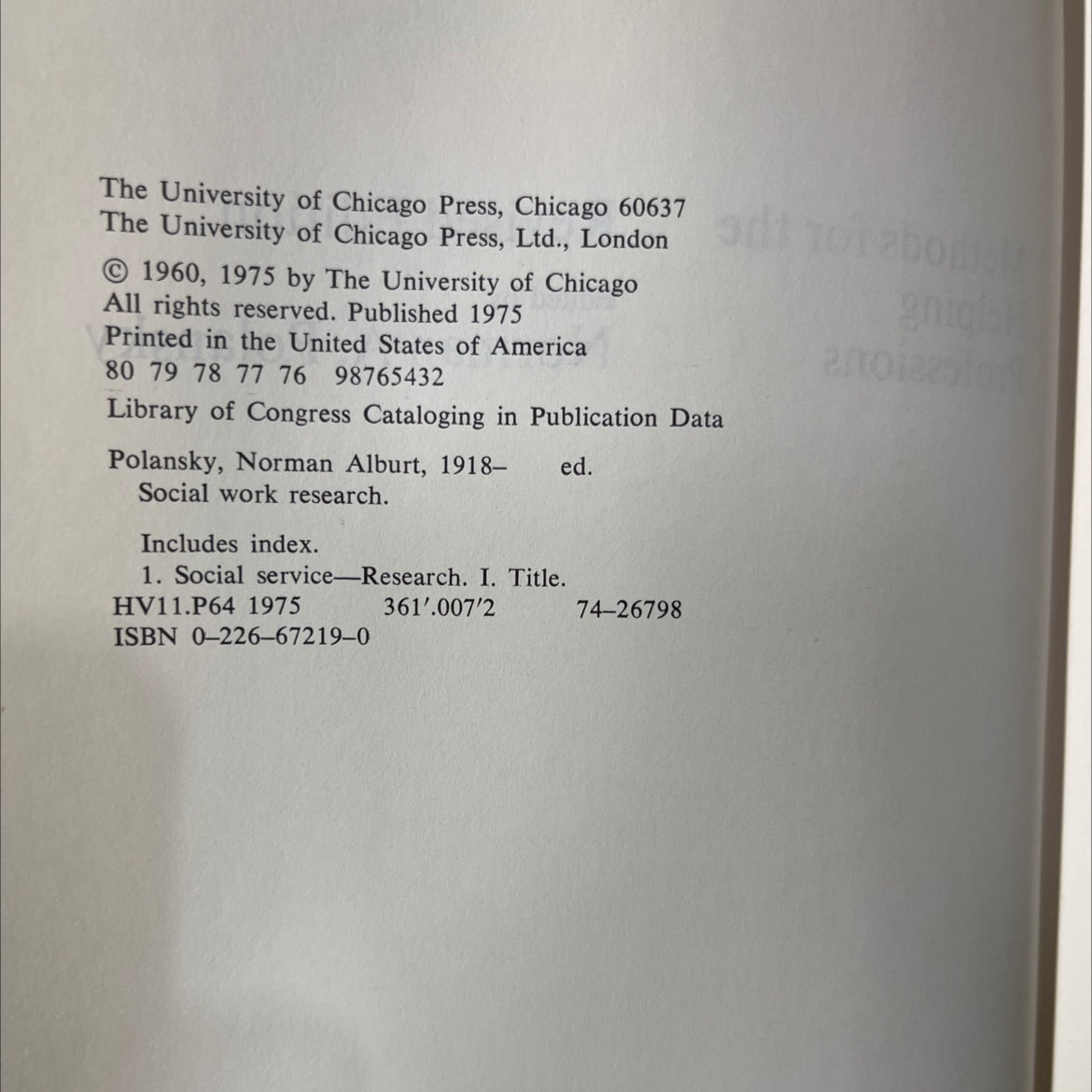 social work research book, by Norman A. Polansky, 1975 Hardcover image 3