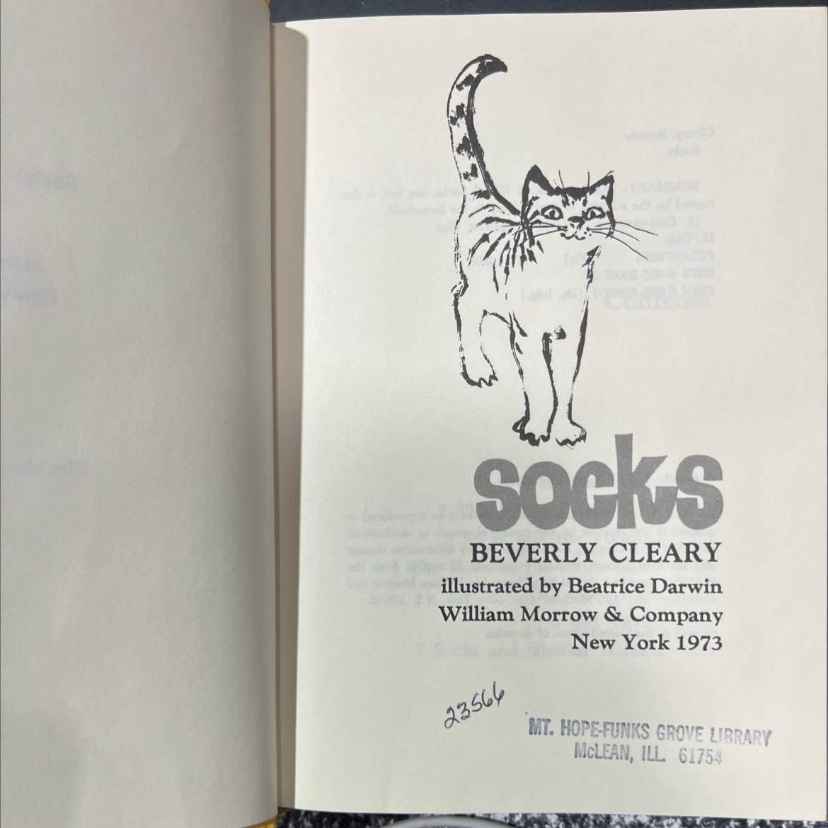 socks book, by beverly cleary, 1973 Hardcover image 2