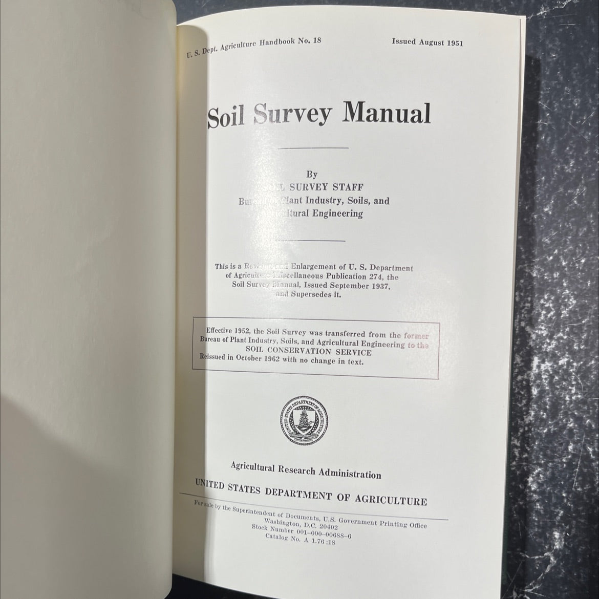 soil survey manual book, by soil survey staff, 1962 Hardcover image 2