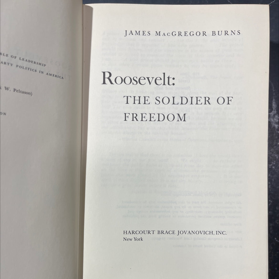 soldier of freedom book, by james macgregor burns, 1970 Hardcover image 2