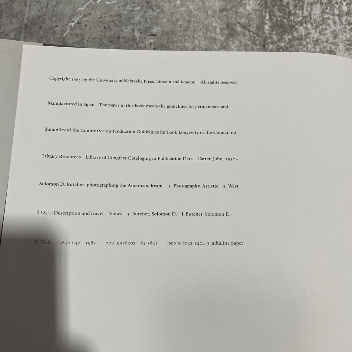 solomon d. butcher: photographing the american dream book, by john carter, 1985 Hardcover image 3