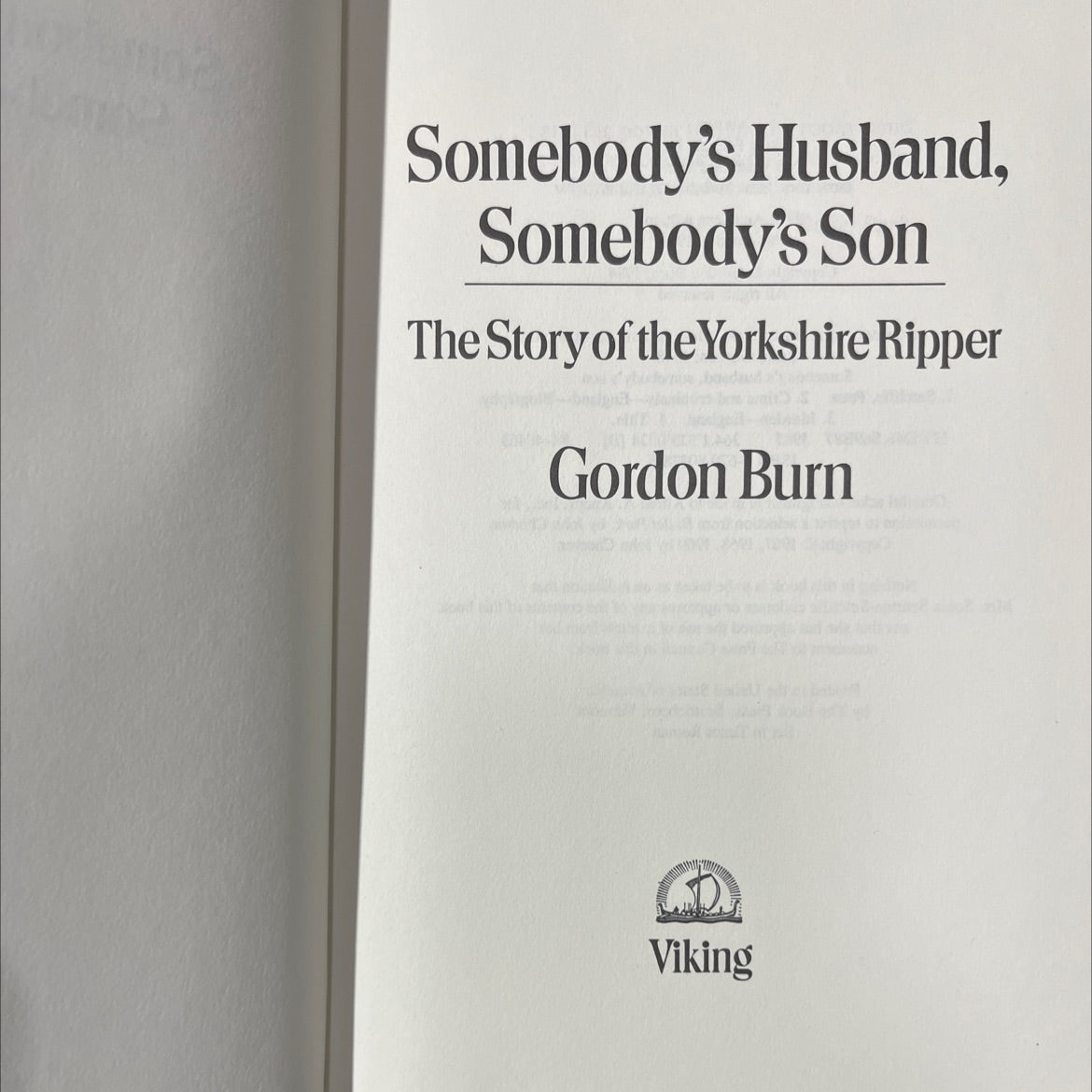 somebody's husband, somebody's son book, by Gordon Burn, 1985 Hardcover image 2