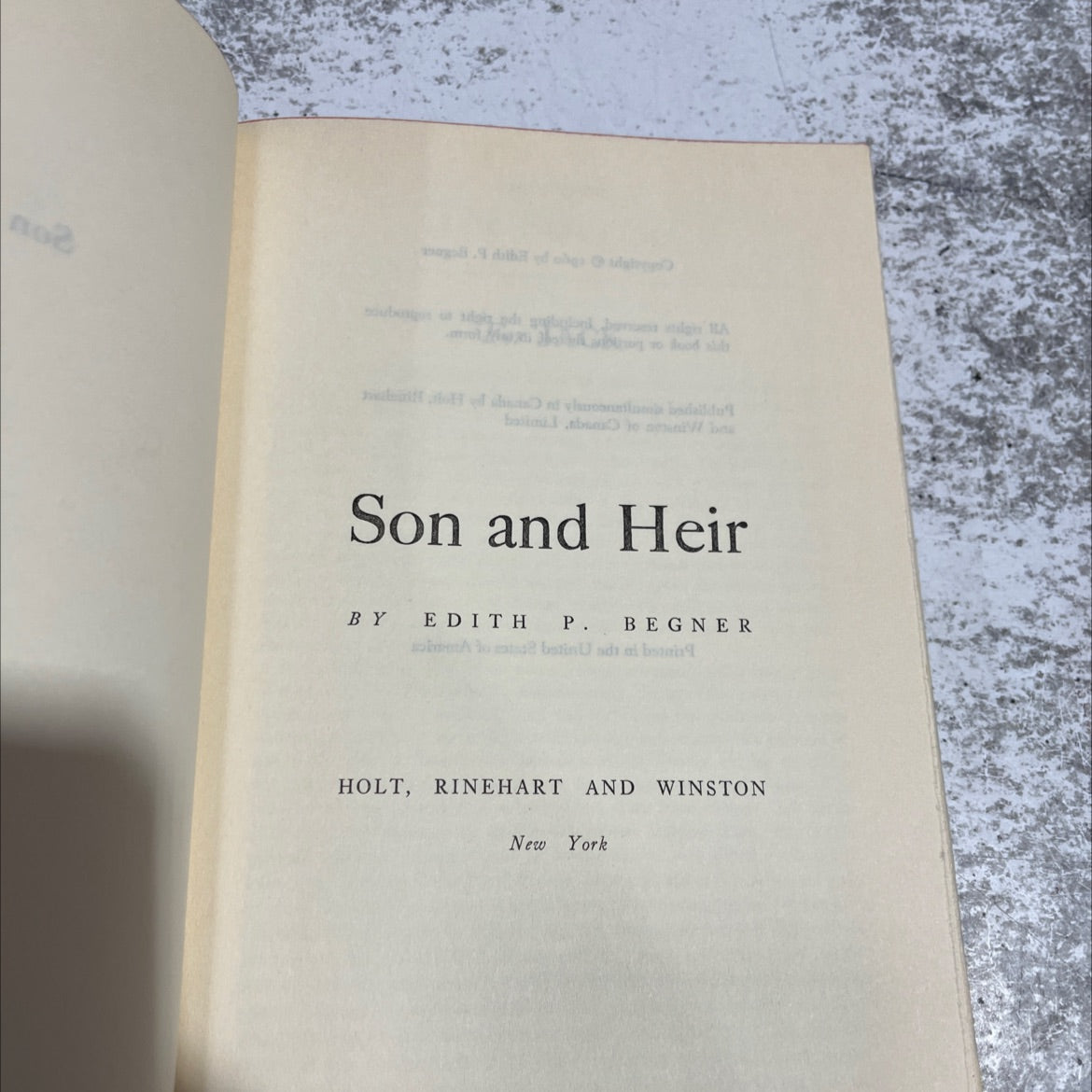 son and heir book, by edith p. begner, 1960 Hardcover image 2