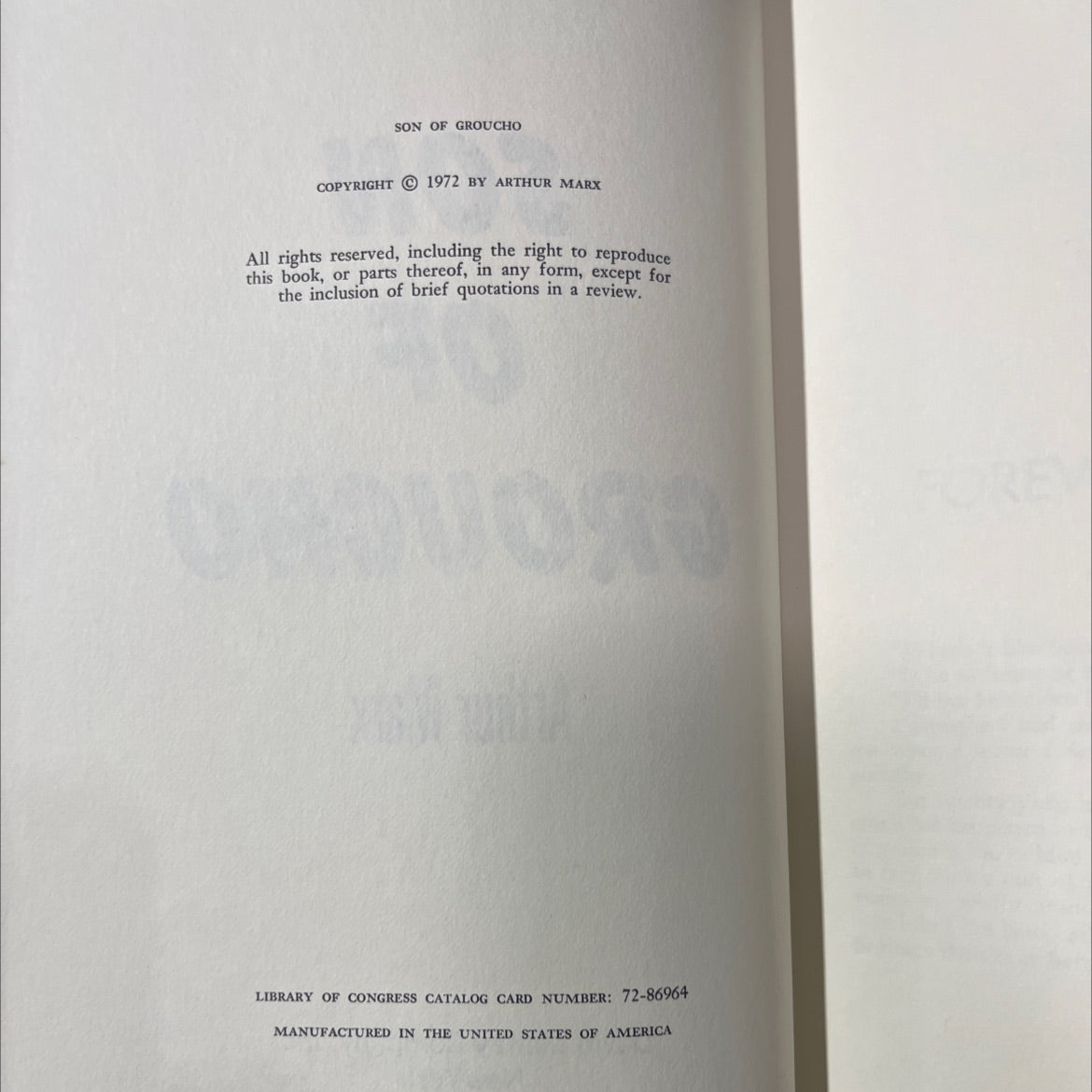 son of groucho book, by Arthur Marx, 1972 Hardcover image 3