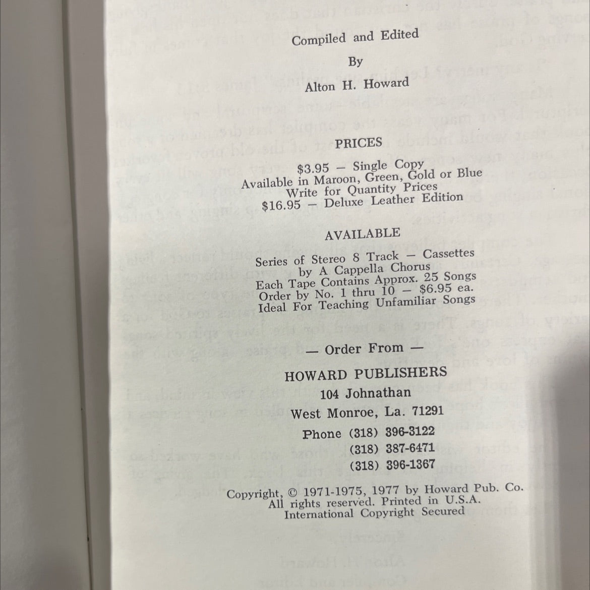 songs of the church book, by Alton H. Howard, 1977 Hardcover image 3