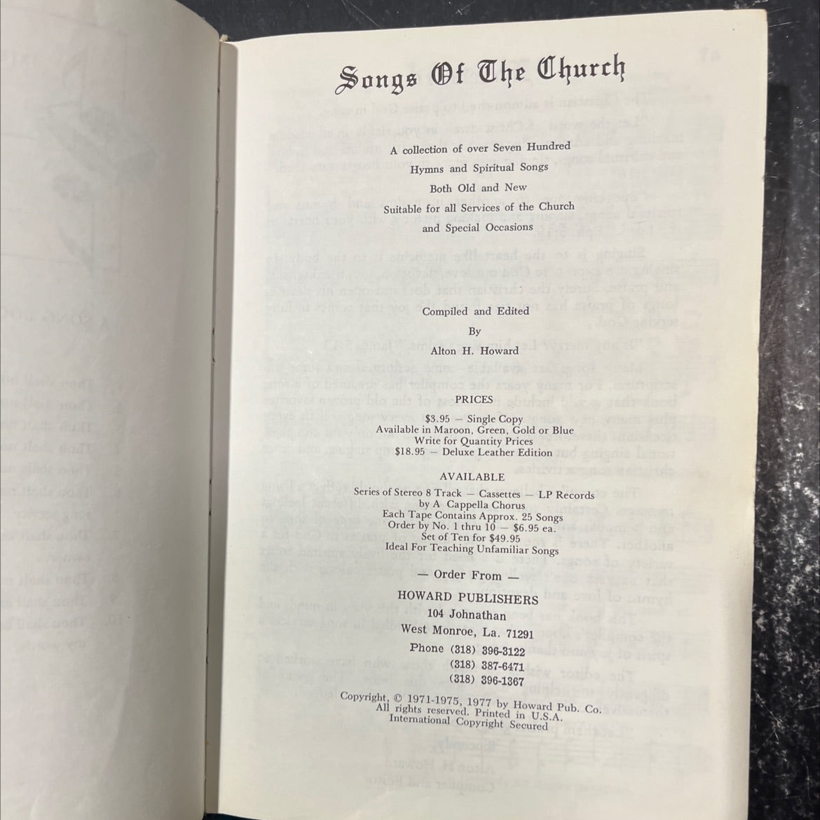 songs of the church book, by Alton H. Howard, 1977 Hardcover image 3