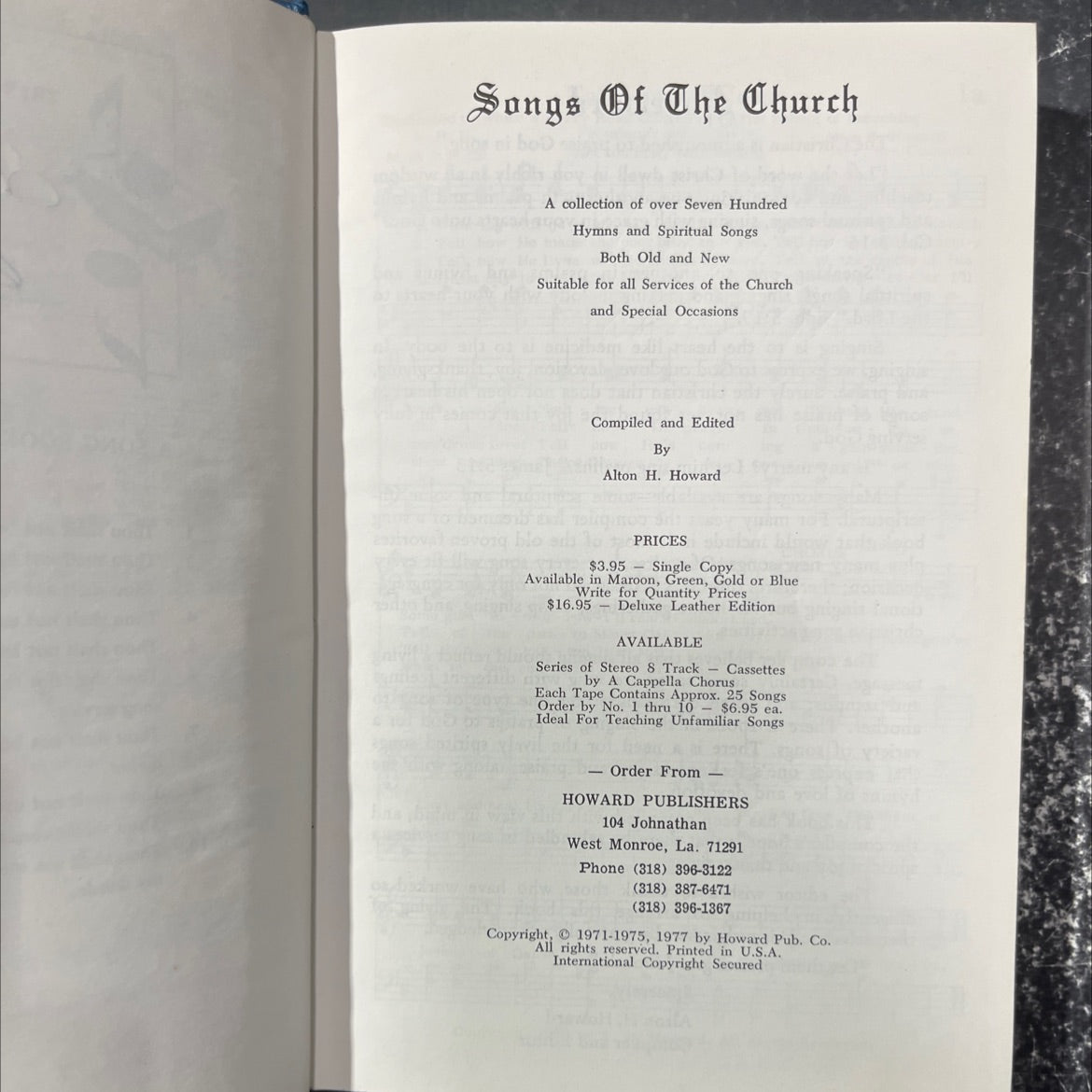 songs of the church book, by Alton H. Howard, 1977 Hardcover image 2