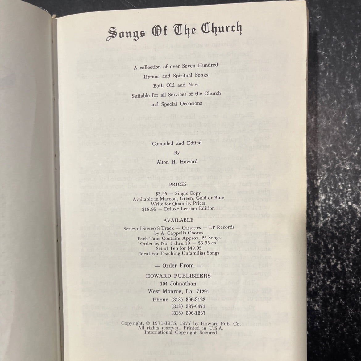 songs of the church book, by Alton H. Howard, 1977 Hardcover image 2