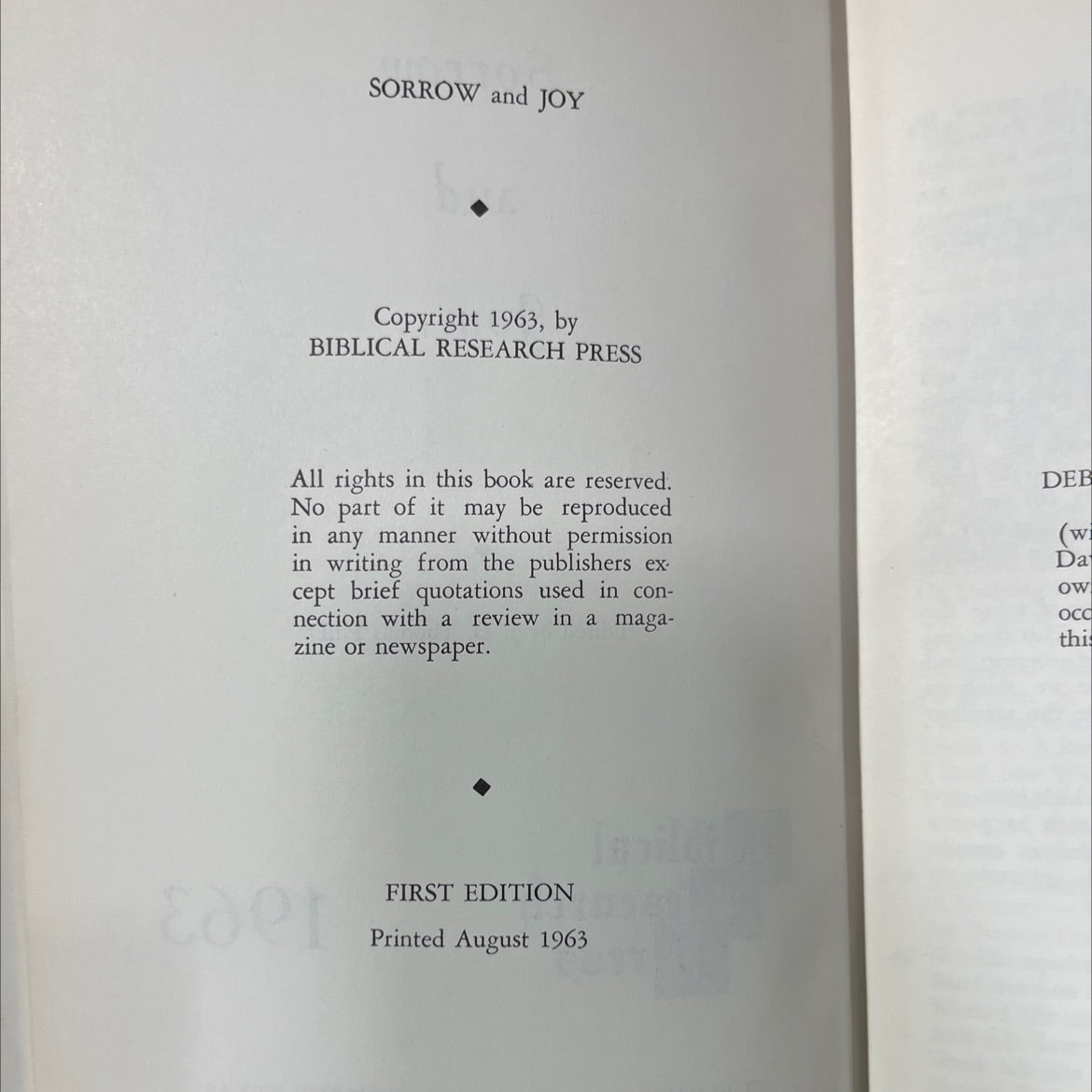 sorrow and joy book, by J. D. Thomas Ph.D., 1963 Hardcover image 3