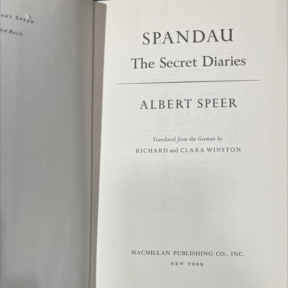 spandau; the secret diaries book, by albert speer, 1976 Hardcover image 2