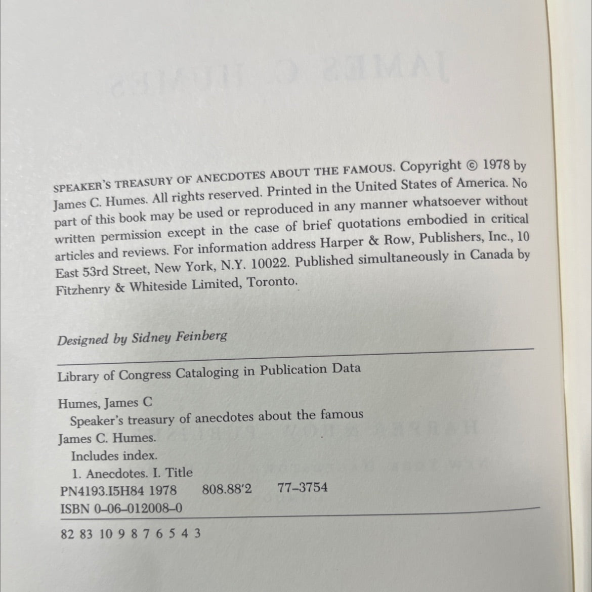 speaker's treasury of anecdotes about the famous book, by James C. Humes, 1978 Hardcover image 3