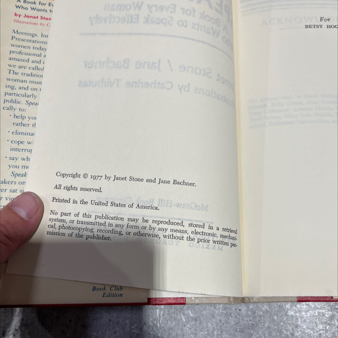 speaking up a book for every woman who wants to speak effectively book, by Janet Stone / Jane Bachner, 1977 Hardcover image 3