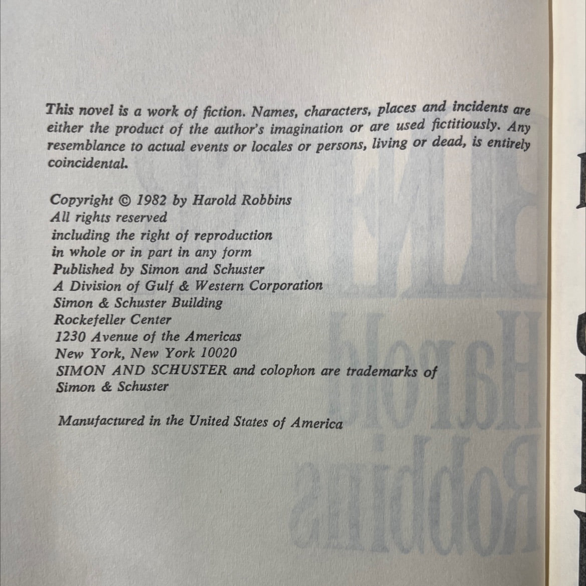 spellbinder book, by harold robbins, 1982 Hardcover image 3