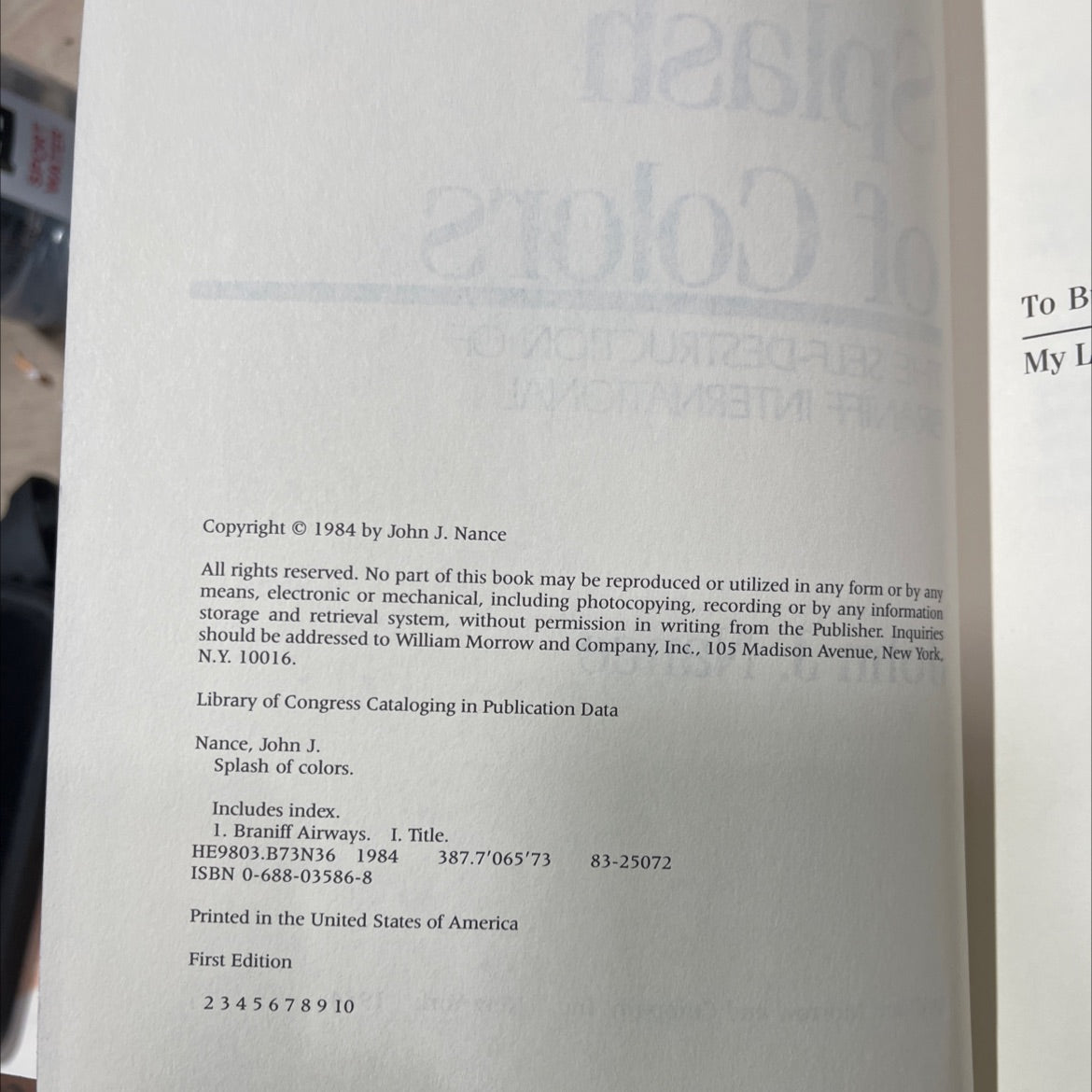 splash of colors the self-destruction of braniff international book, by John J. Nance, 1984 Hardcover image 3