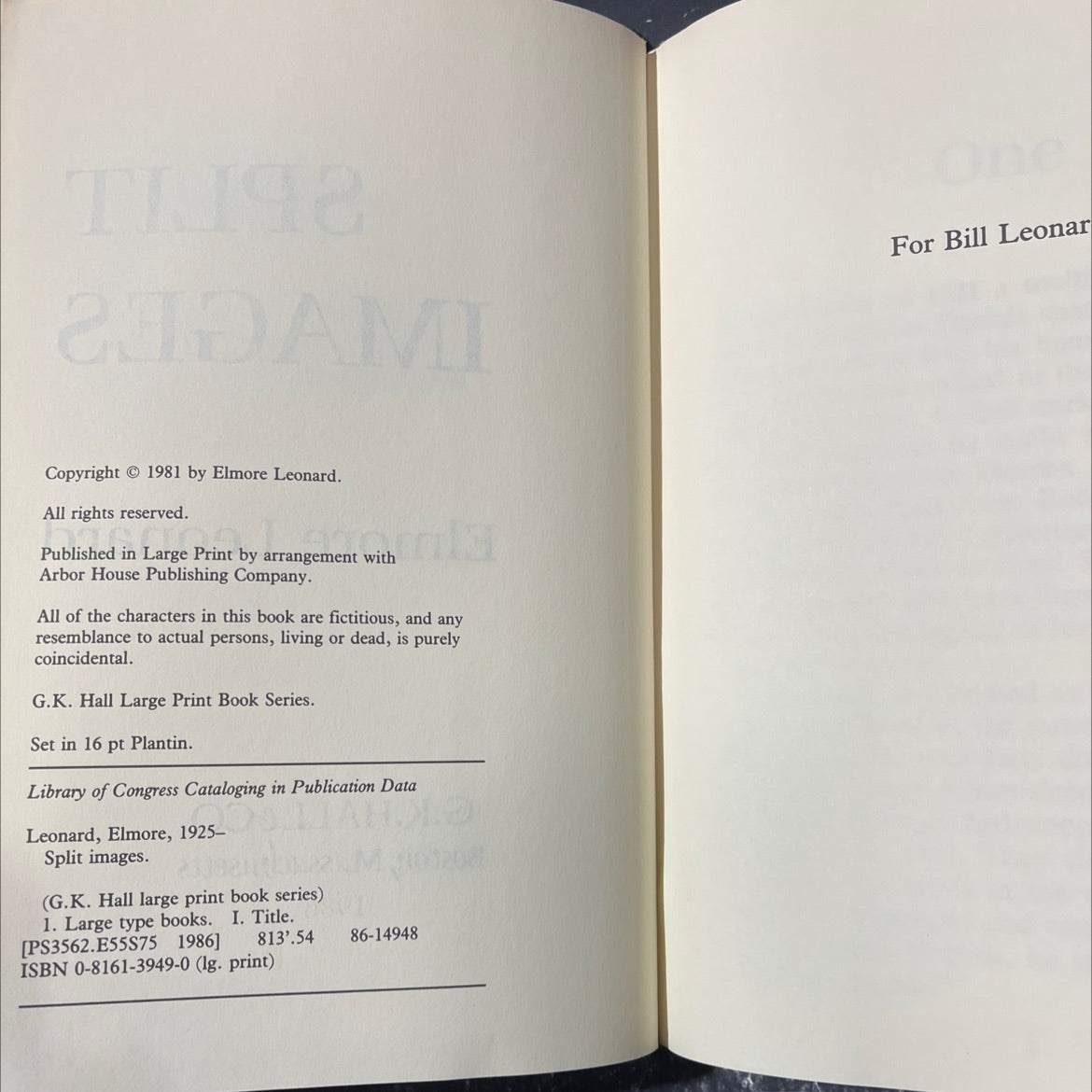 split images book, by Elmore Leonard, 1986 Hardcover image 3