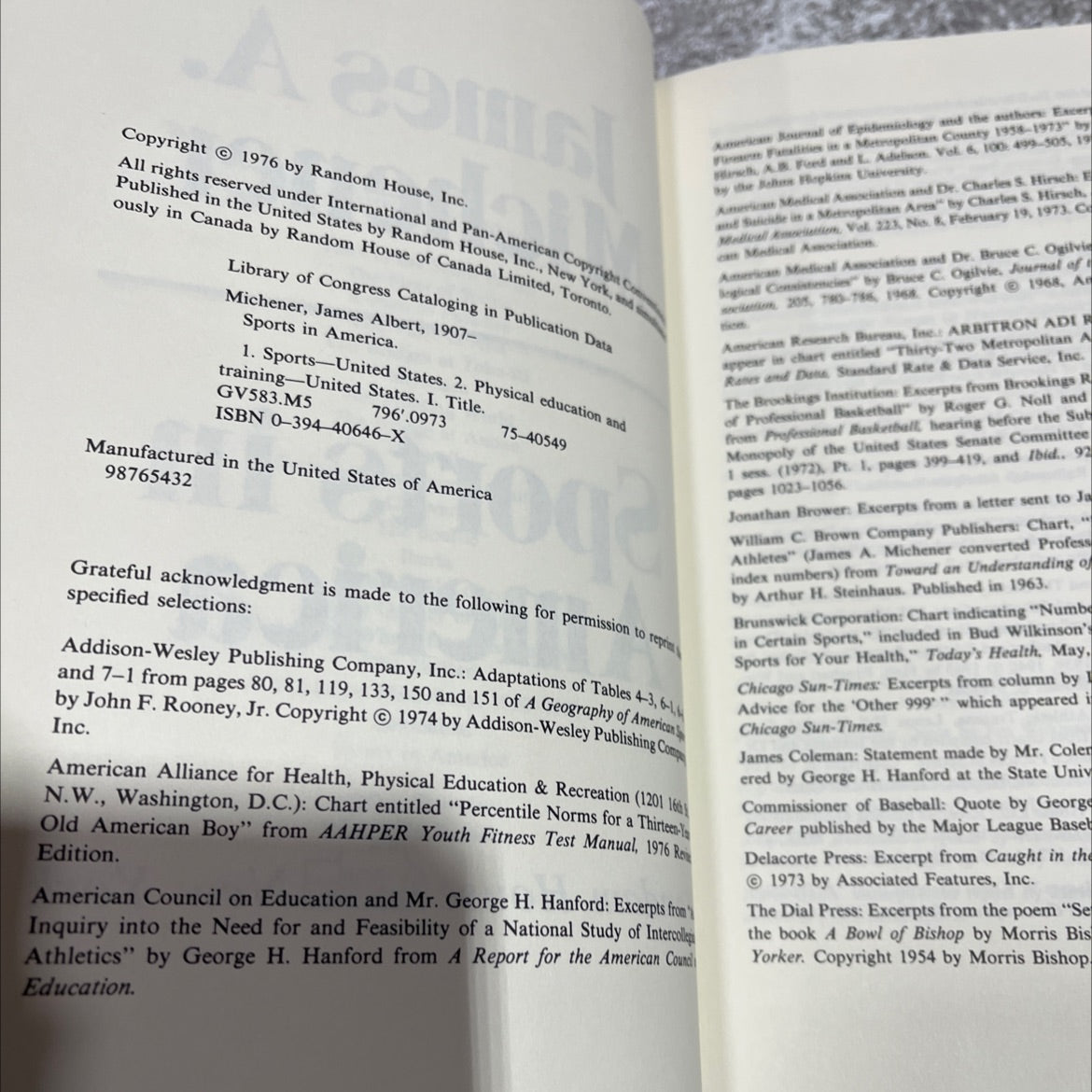 sports in america book, by james a. michener, 1976 Hardcover image 3