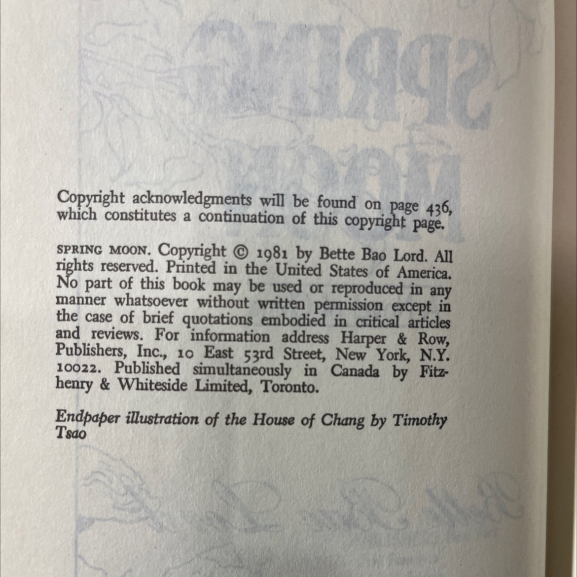 spring moon book, by Bette Bao Lord, 1992 Hardcover image 3