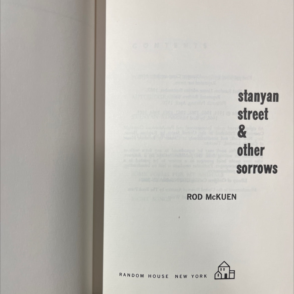 stanyan street & other sorrows book, by rod mckuen, 1970 Hardcover image 2