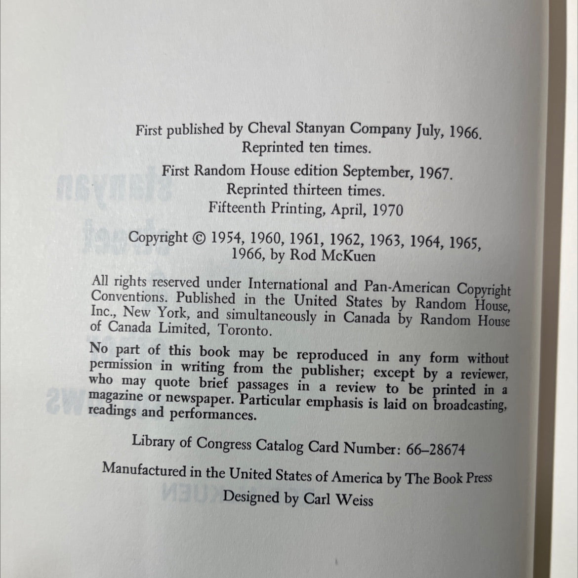 stanyan street & other sorrows book, by rod mckuen, 1970 Hardcover image 3