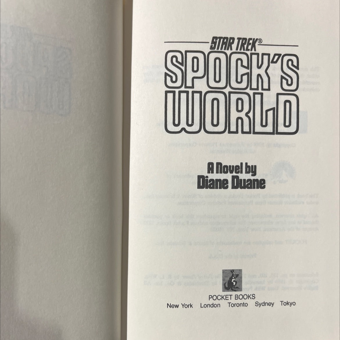 star trek spock's world book, by Diane Duane, 1988 Hardcover image 2