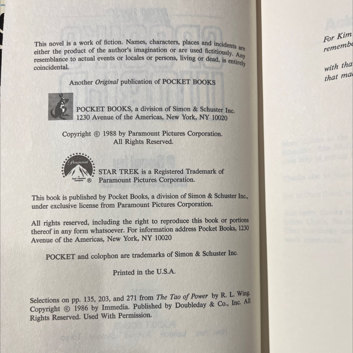 star trek spock's world book, by Diane Duane, 1988 Hardcover image 3