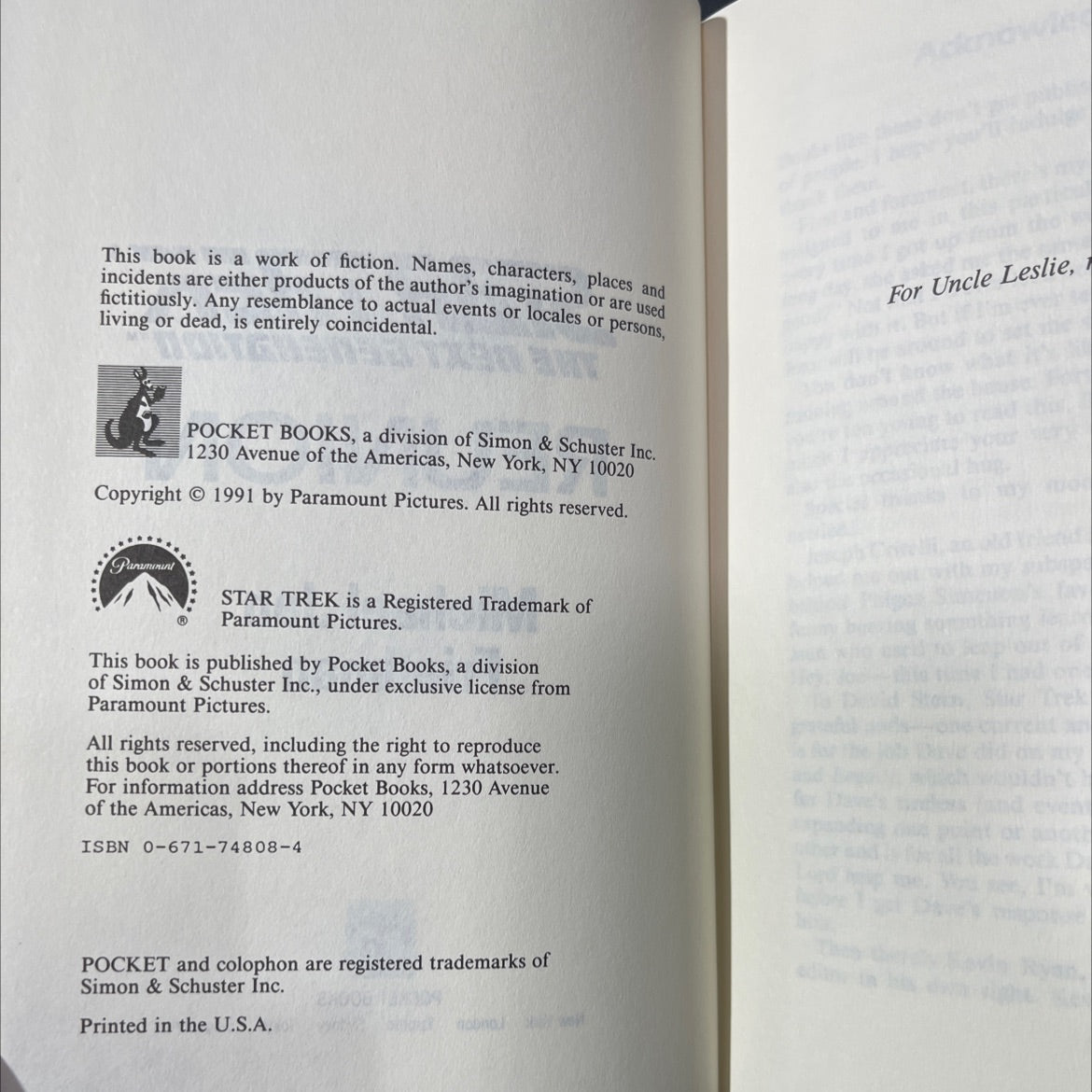 star trek the next generation reunion book, by Michael Jan Friedman, 1991 Hardcover image 3