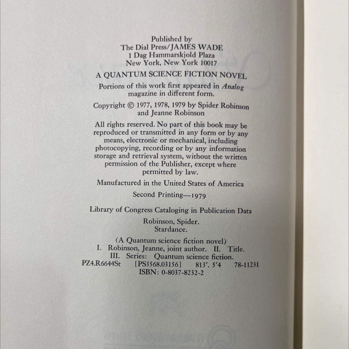 stardance book, by Spider Robinson, Jeanne Robinson, 1979 Hardcover image 3