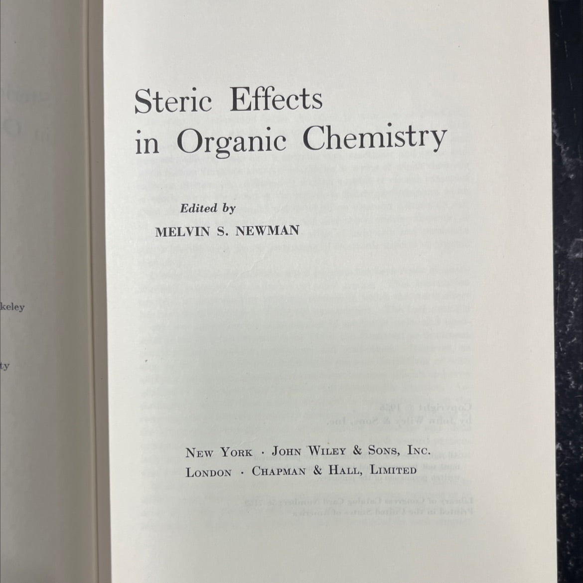 steric effects in organic chemistry book, by melvin s. newman, 1956 Hardcover image 2