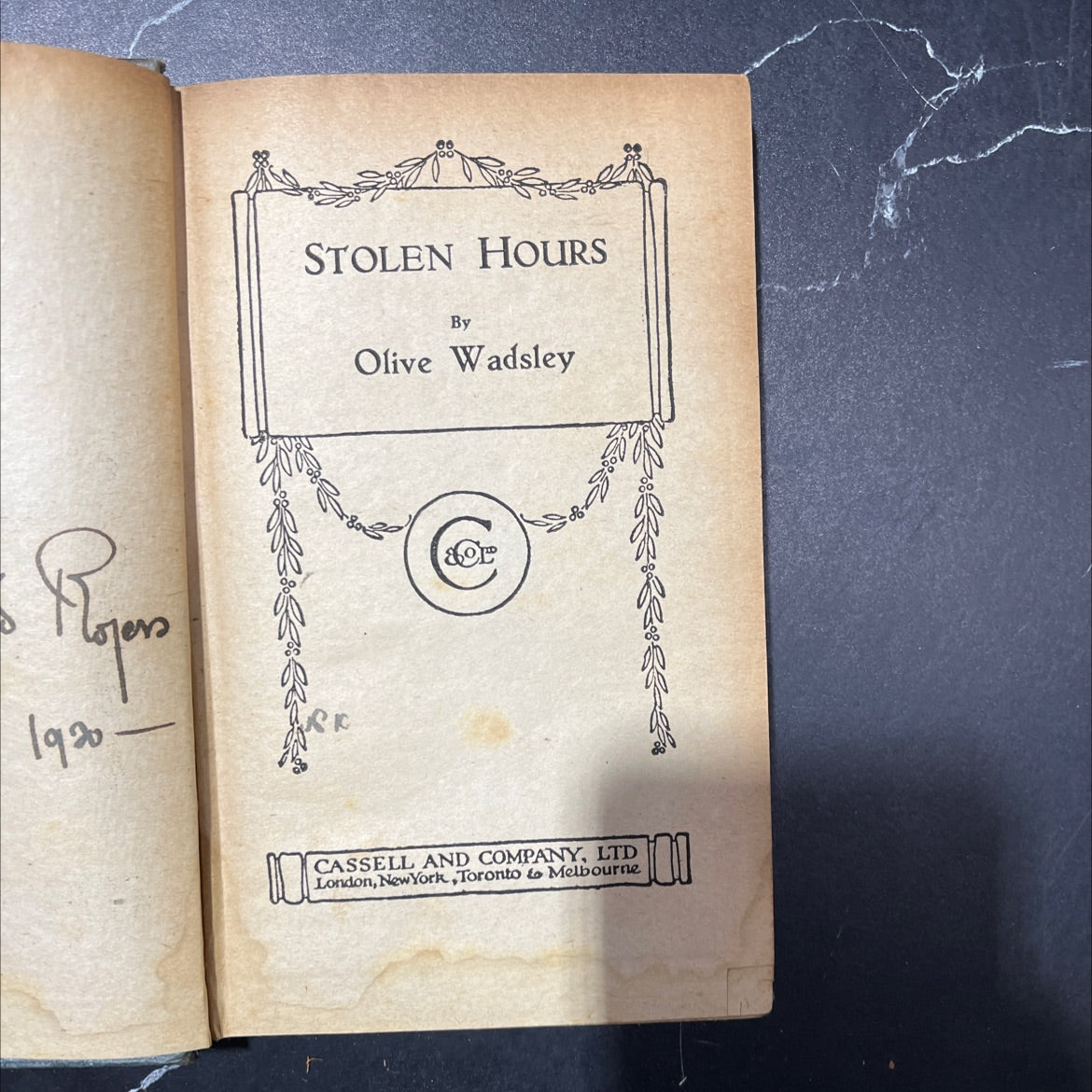 stolen hours book, by Olive Wadsley, 2001 Hardcover image 2