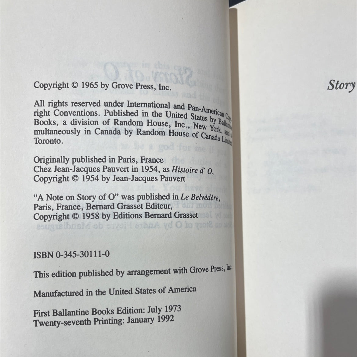 story of o book, by pauline réage, 1992 Hardcover image 3