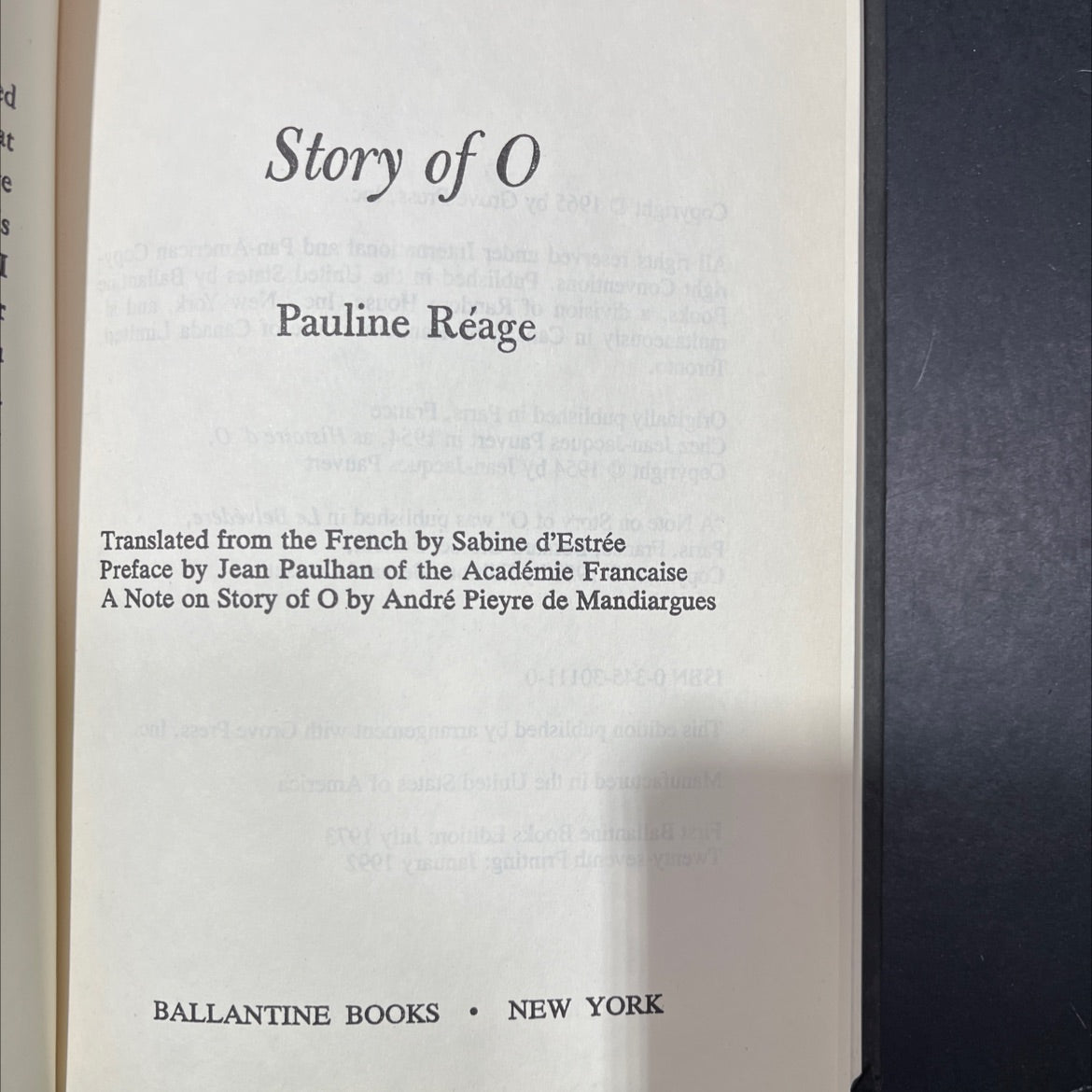 story of o book, by pauline réage, 1992 Hardcover image 2