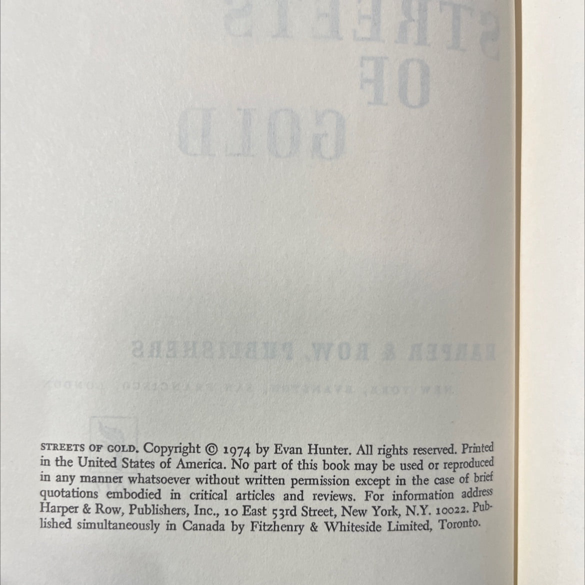 streets of gold book, by evan hunter, 1974 Hardcover image 3