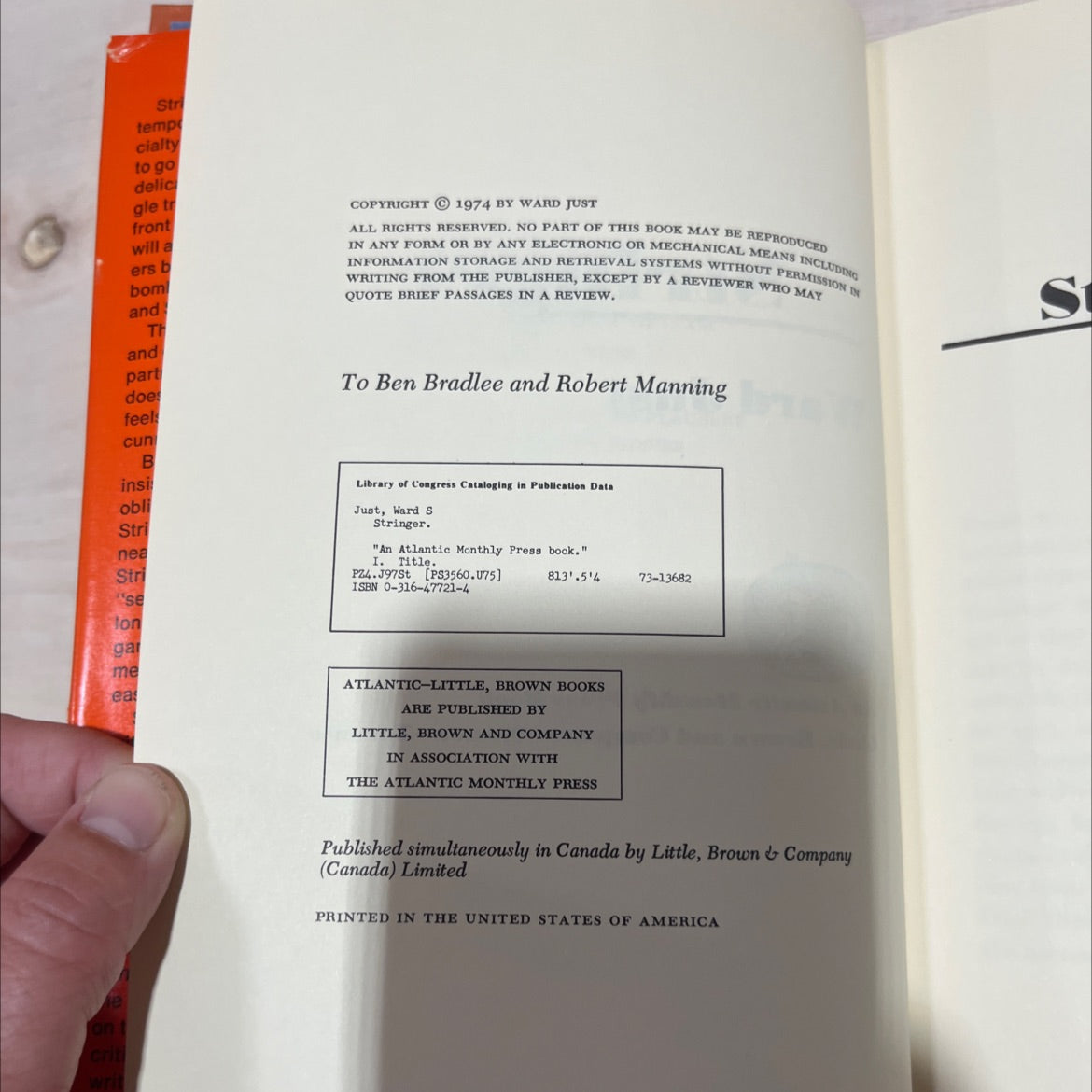stringer book, by ward just, 1974 Hardcover image 3